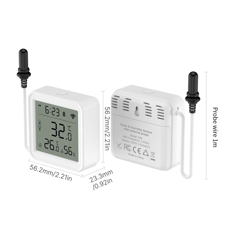 Sensor inteligente de temperatura y humedad Tuya, Wifi en casa, con sonda externa de 1M, aplicación remota, medidor de temperatura y humedad