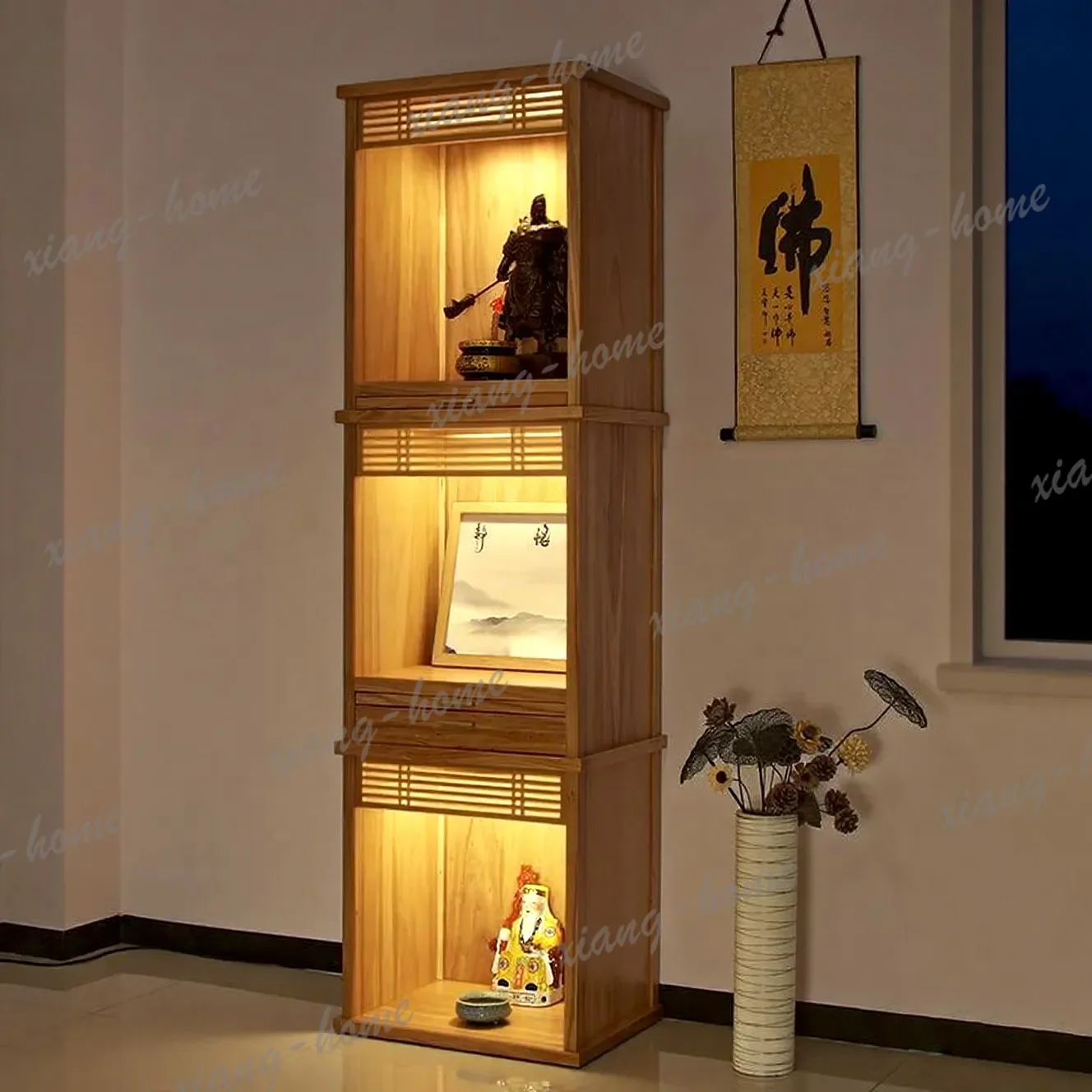 FG   three-layer buddha niche for worshiping  cabinet solid wood god of wealth guanyin guan gong land worship cabinet