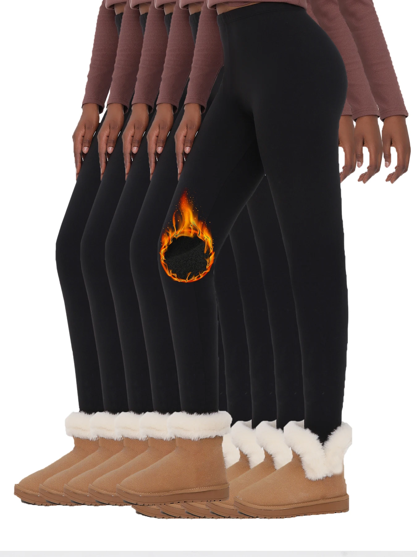 5 パックスーパーソフトフリース裏地レギンス女性、ワークアウトヨガランニングサーマルウォームパンツ寒い冬用