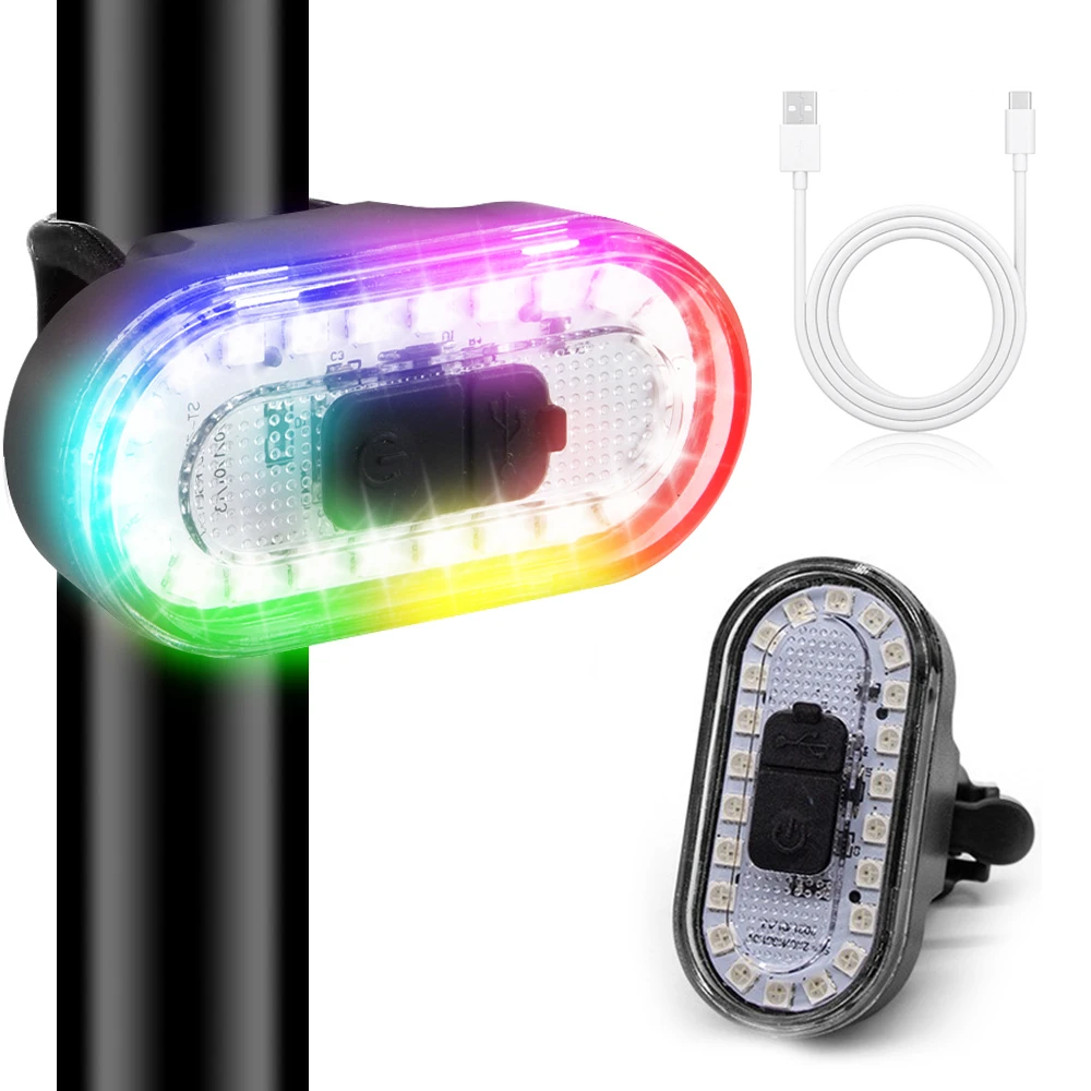 

2pcs Bicycle Rear Taillight Bike Light RGB Colorful 500 Mah 14 Modes Type C Charge Waterpoof Bike Lamp with Memory Mode