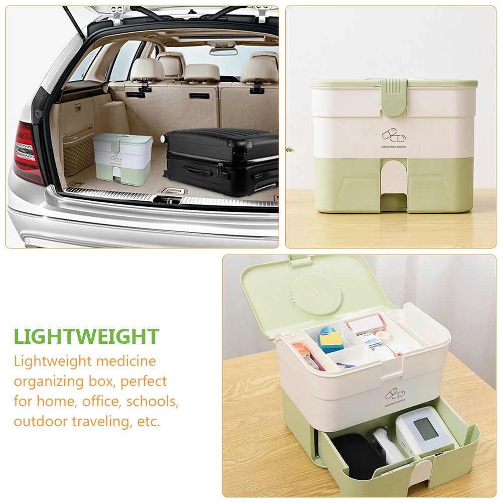 صندوق دواء متعدد الطبقات من نوع الدرج، حافظة مساعدة كبيرة، مادة PP متينة، منظم طبي محمول للمكتب المنزلي