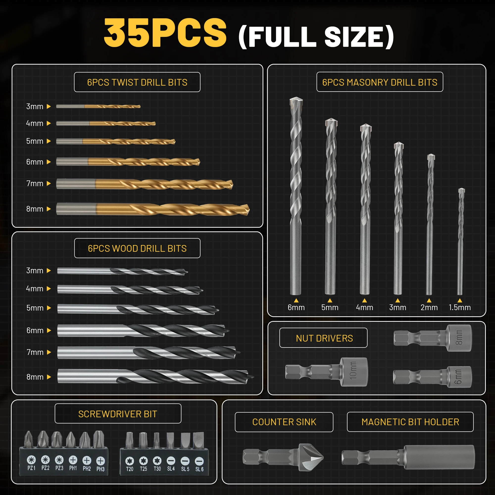 مجموعة لقمة مثقاب من TOLESA مكونة من 35 قطعة مع لقمة مفك براغي ومفك براغي، مجموعة لقمة مثقاب للخشب المعدني، هدية عيد الميلاد للأب