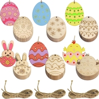 12pcs Wooden Rabbit Chick Pendants Creative Egg Hanging Ornament For 2024 Easter Home Party Decoration DIY Painting Gifts Supply