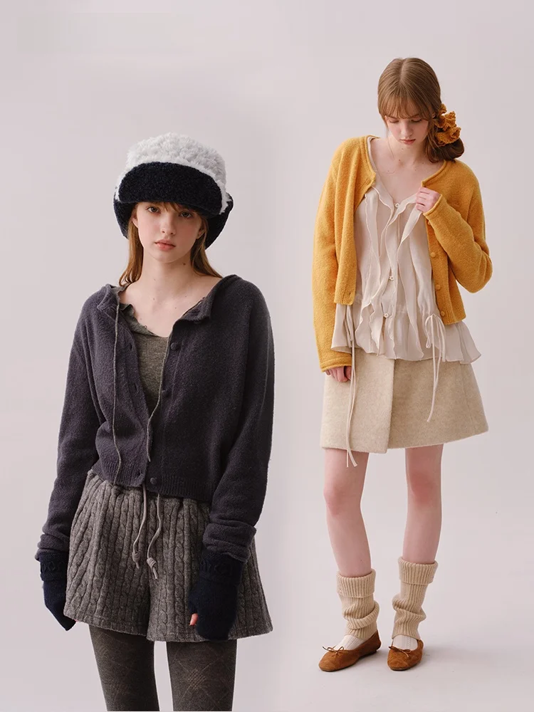 

Женский теплый повседневный модный зимний свитер-кардиган Moonmoi Lazy Style с круглым вырезом, вязаный, с вышивкой, из смесовой шерсти