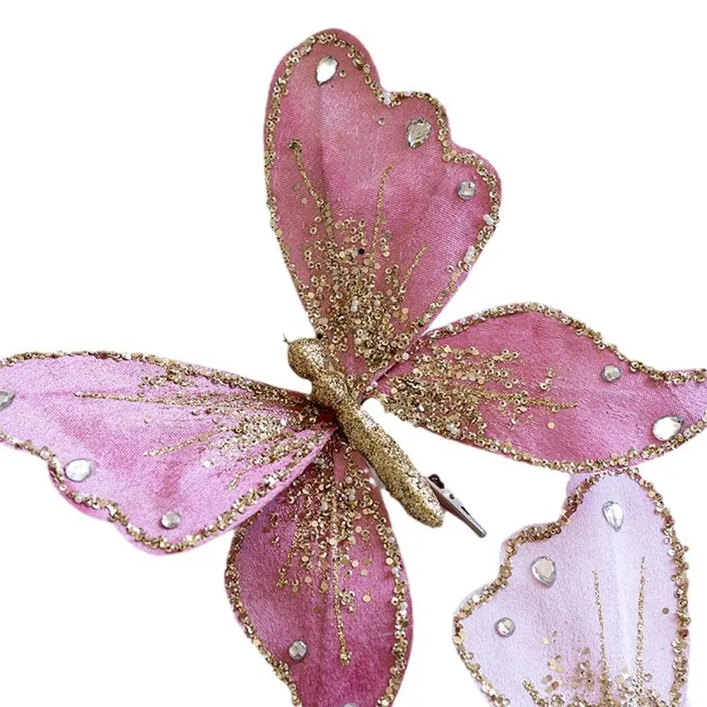Multicolor Christmas Tree Decoration 25*21cm Gold Powder Christmas Butterfly Ornament Accessories Fabric Glitter Butterfly