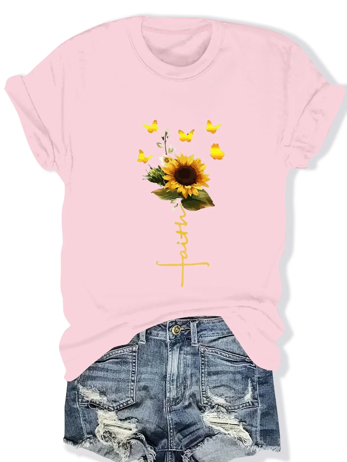 

Модная женская футболка с цветочным принтом, круглым вырезом и коротким рукавом, стильная повседневная женская футболка