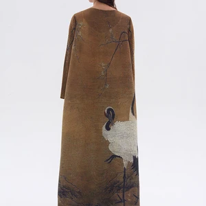 Miyake Plisadado Vintage Swan Printed Sleeve Langarm Frauenbüro Originaldesigner Abaya Cardigan Plus Size Windbreak 10 Hauptsiegel Sueter Scine - №5