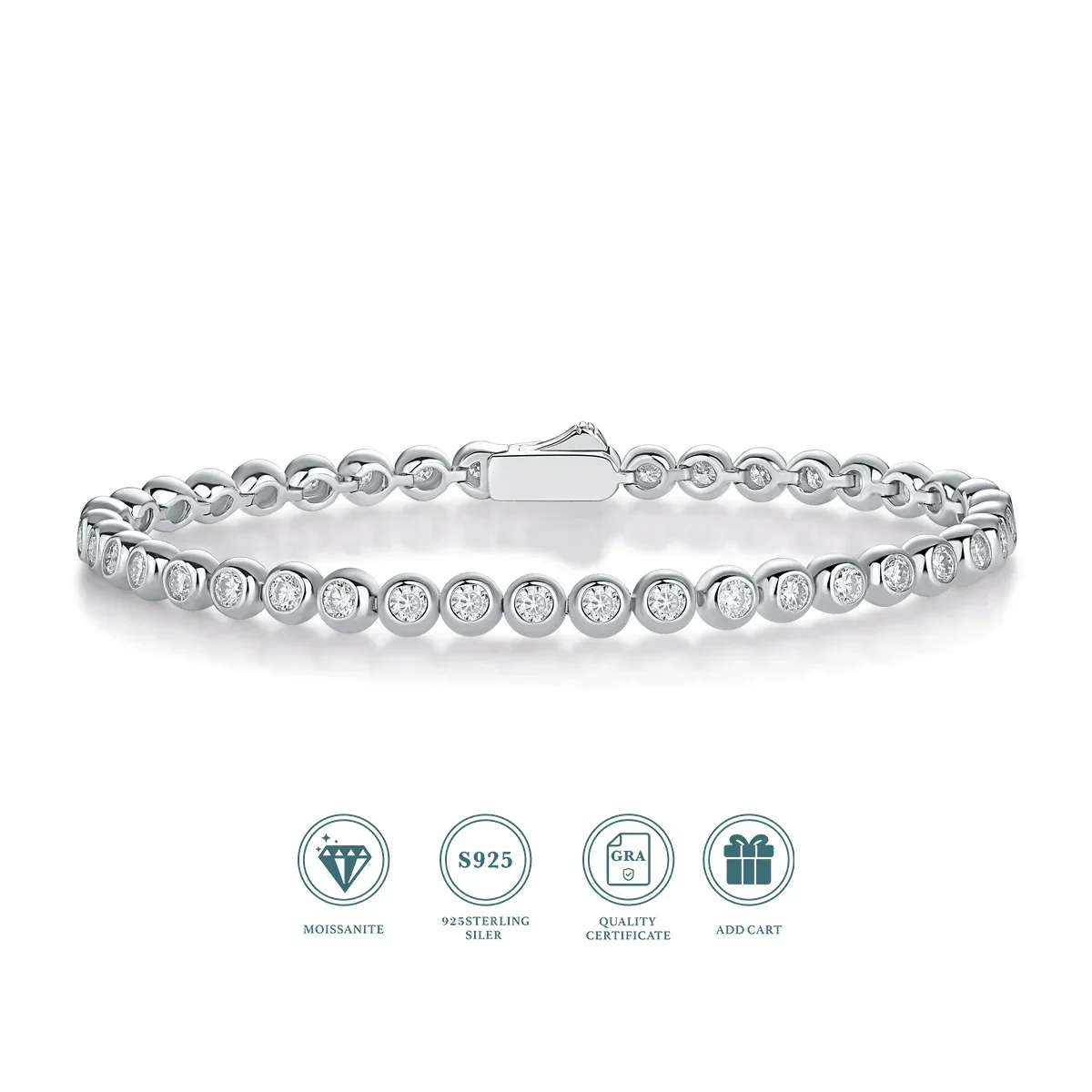 

GRA Certified Moissanite Women's Tennis Bracelet PT950 Platinum 2.5mm Round Bubble Diamond Bracelet