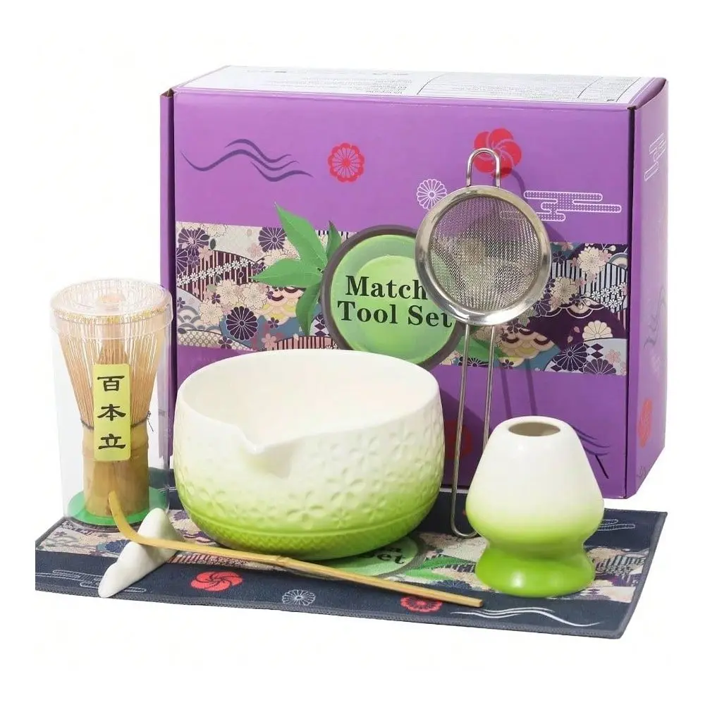 

Whisk Set, 7Pcs Green Matcha Kit Ceremony, Handcrafted Gifts Women, Traditional Ceramic Matcha Bowl With Spout, Whisk And Holde
