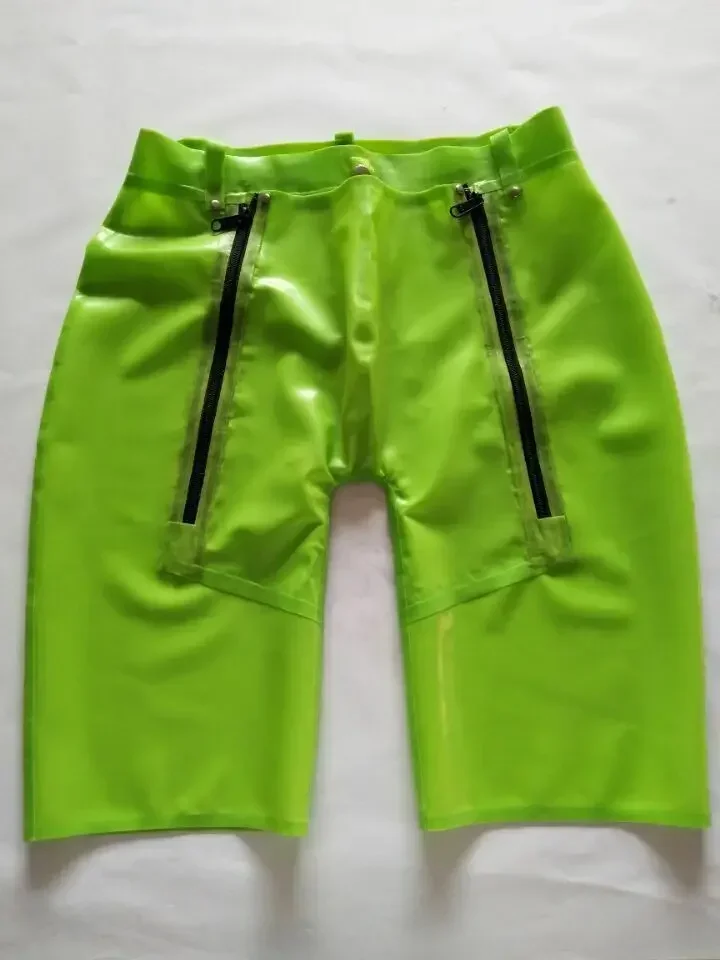 100%Pure Latex Grün Long Boxer Shorts Underwear Rubber Gummi Zipper 0.4mm Handmade Fashion