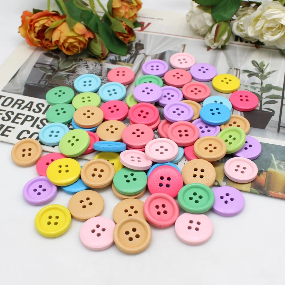 50pcs/lot Round Wooden Buttons Handwork Sewing Scrapbooking for Crafts Accessories Gift Card DIY Handmade buttons 15/20/25mm