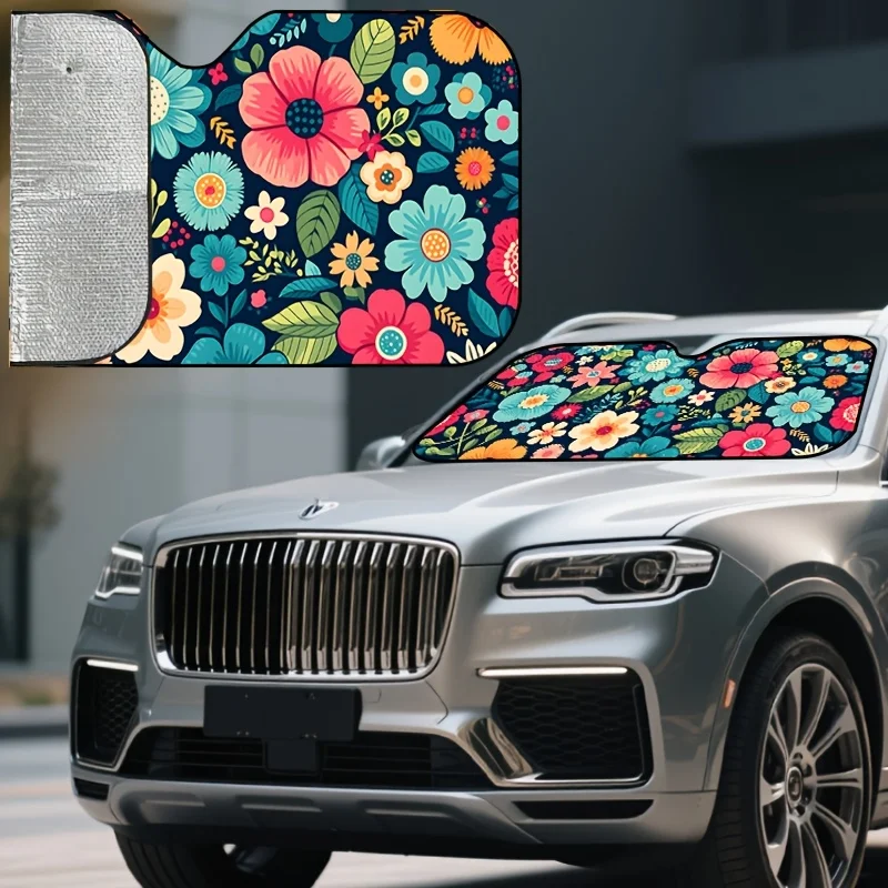 Car Sunshade With Floral Design – Bright Look For Front Windshield Shielding, Prevents UV Rays And Heat, Improves Interior Aesth