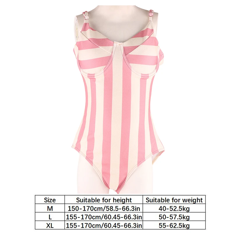 HUA HUA Costume da bagno per donna Costume da bagno sportivo Tuta estiva con petto carino a righe rosa raccolto per le vacanze al mare