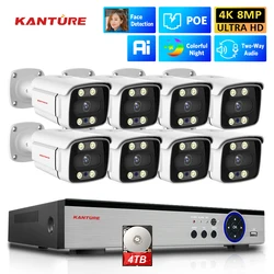 XMEYE-cámara de seguridad con detección facial, Kit de 8 canales POE NVR 4K Ai, Audio bidireccional, cámara de videovigilancia nocturna colorida, resistente al agua