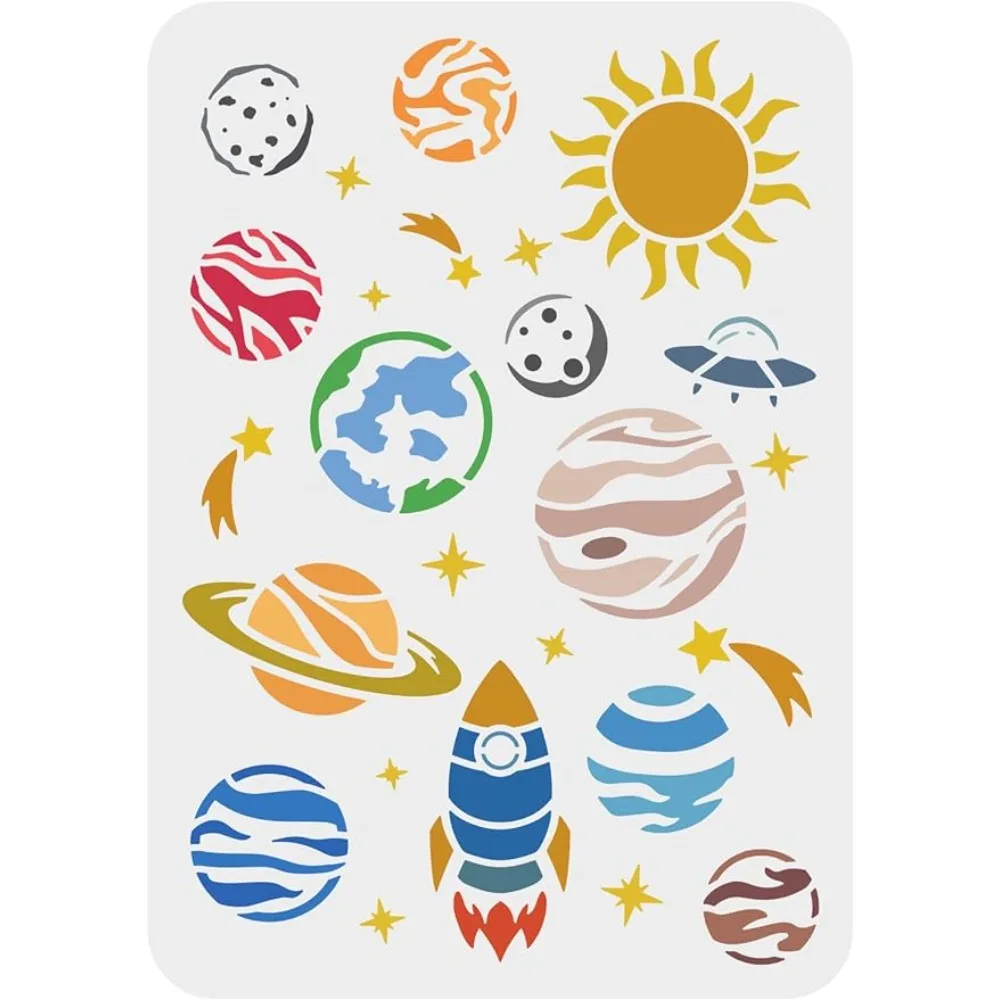 Space Stencils 11.7x8.3inch Reusable Planet Drawing Stencil Planet Galaxy Stencil Plastic Planetary Stencil Sun Moon Star