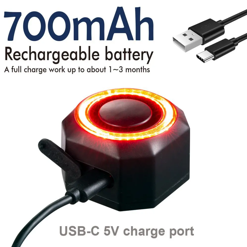 Hollarm Smart Bike Taillight Alarm Anti Theft Burglar Bicycle Light Alarm USB Charge Smart Brake Sensing Remote Control Tail Lam