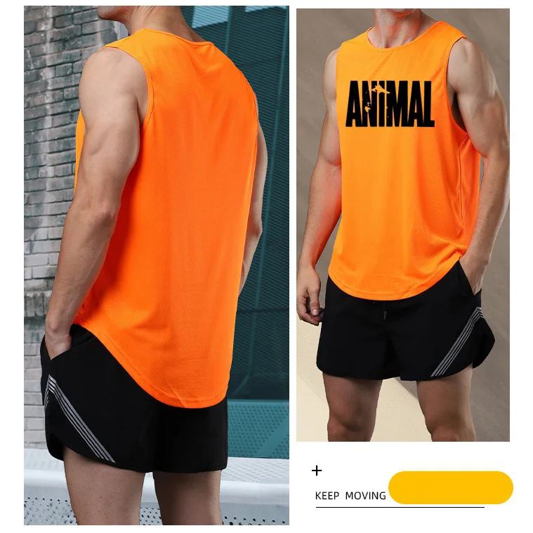 Men\'s Quick Drying Sleeveless shirt animal Bodybuilding Workout Tank Tops Muscle Fitness Shirts Male Gym Stringer Vest