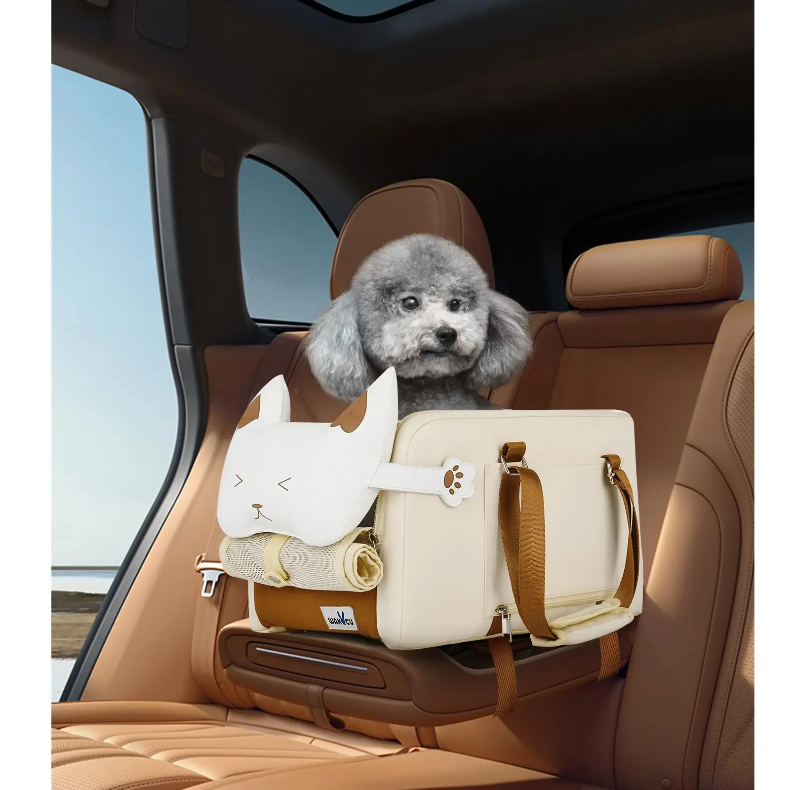 Dog car seat center console dog seat with double protection seat belt comfortable bow neck pillow suitable for dog cat puppy