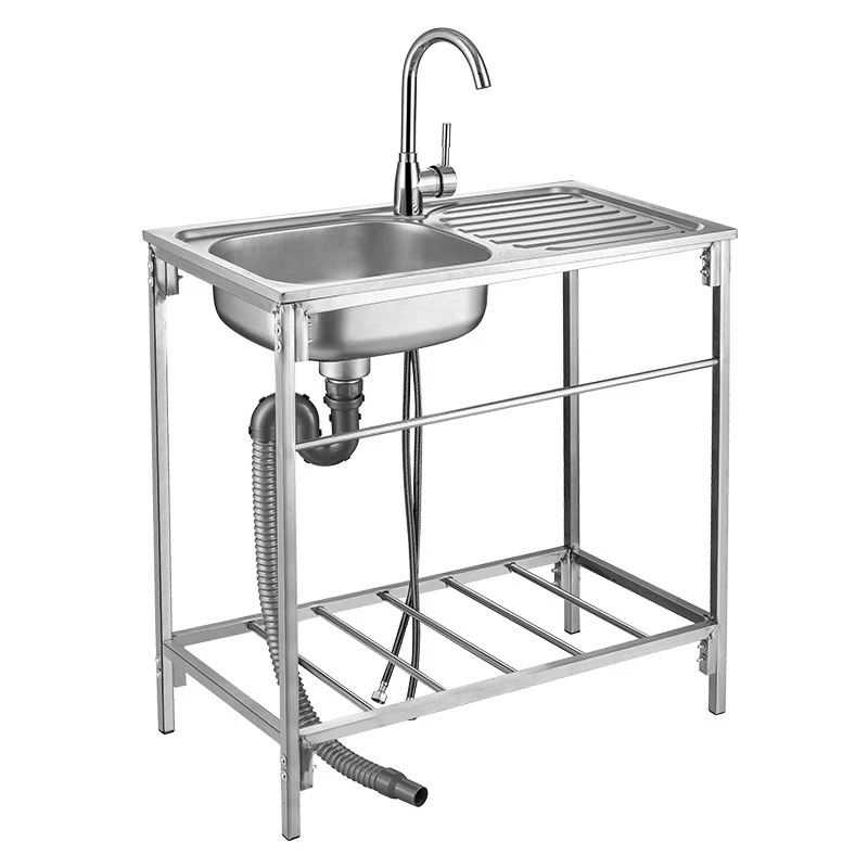 

Stainless steel sink with bracket kitchen single sink countertop integrated household dishwashing and vegetable washing basin