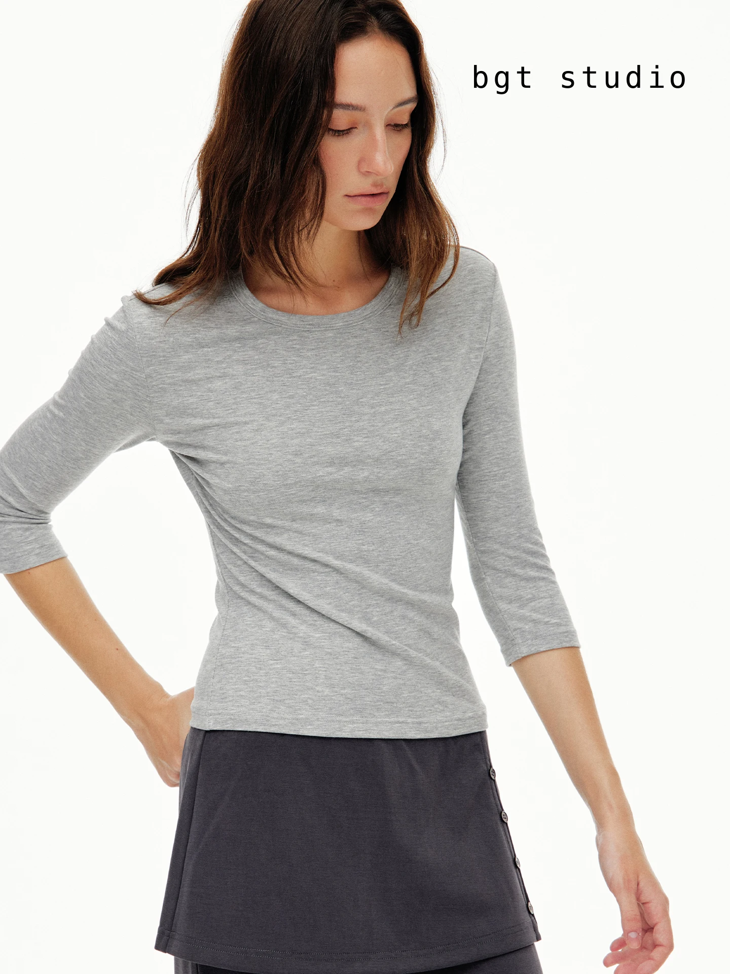 Slimming Fitted round Neck 7/8 Sleeve Women's T-Shirt Inner Wear Casual Style Comfortable Breathable Lenzing Lyocell Fiber