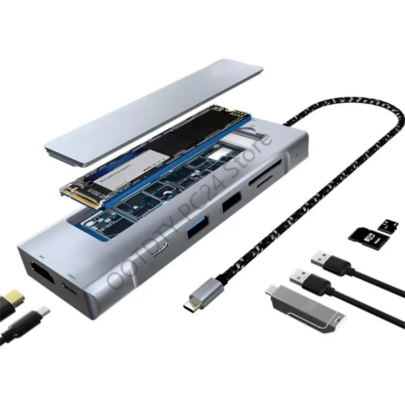 H7BA USB C Hub 8 Port USB C Hub Splitter with 4K HDTV Type C USB3.0 Fast Charging