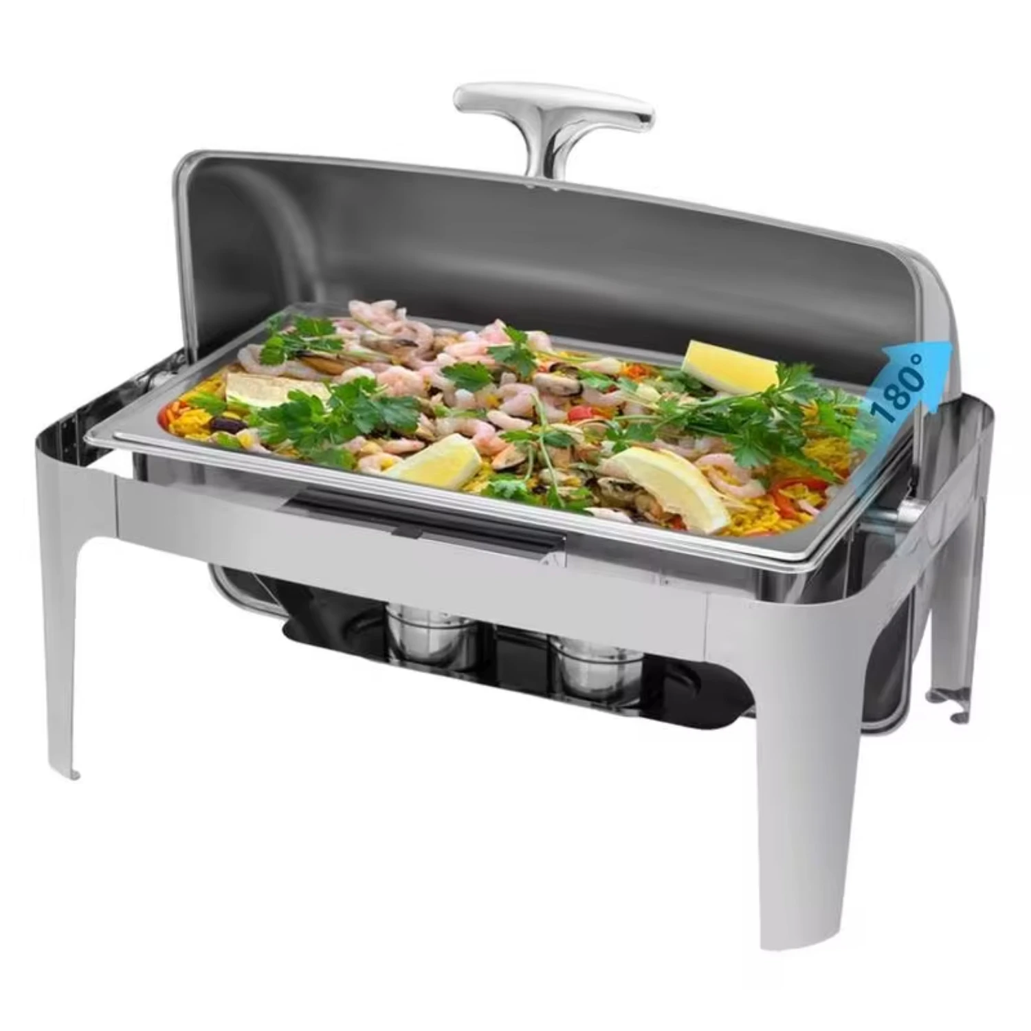 Stainless Steel Chafer Roll Top Visible Chafing Dishes Commercial Chafing Dishes with Glass Window  Cafe Restaurant Dining