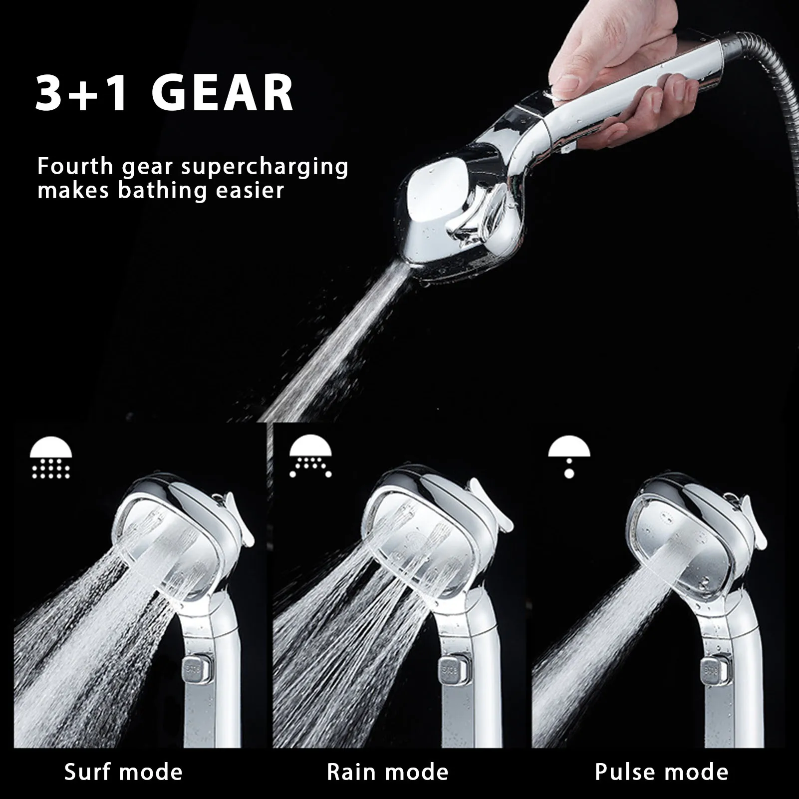 Pressurised Shower Head 4 Modes Handheld High Pressure Water Saving Showerhead One-button Water Stop Hand Shower Lbshipping