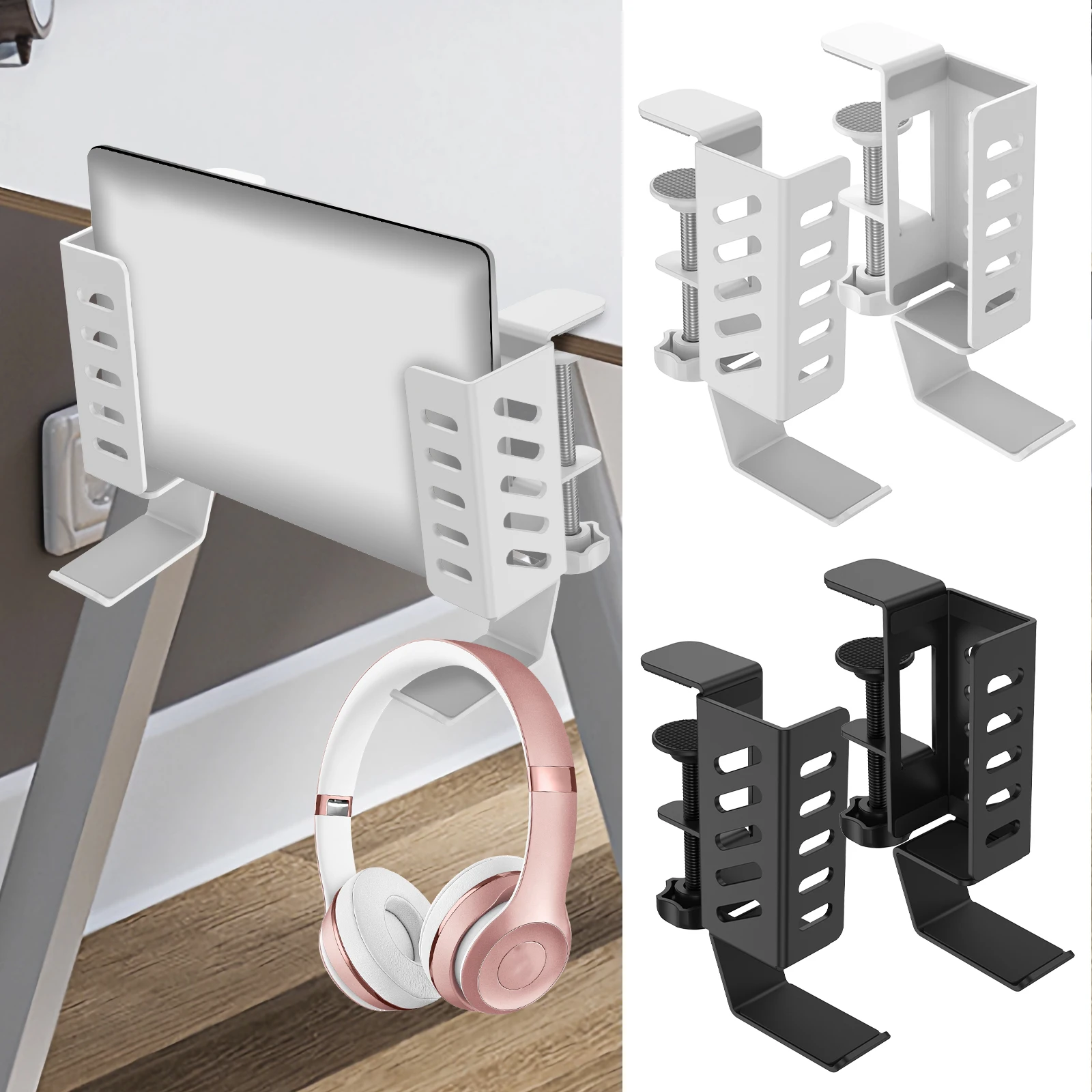 

2Pcs Desk Side Laptop Holder Hanging Laptop Storage Stand Adjustable Charging Stand Tray Desk Cables Organizer Holder for Ipad