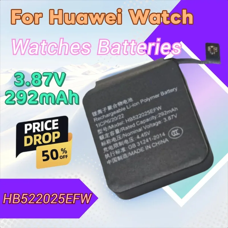 

100% New 3.87V 292mAh High Quality Watch Battery HB522025EFW for Huawei Watch GT 3 42MM GT3 Smart