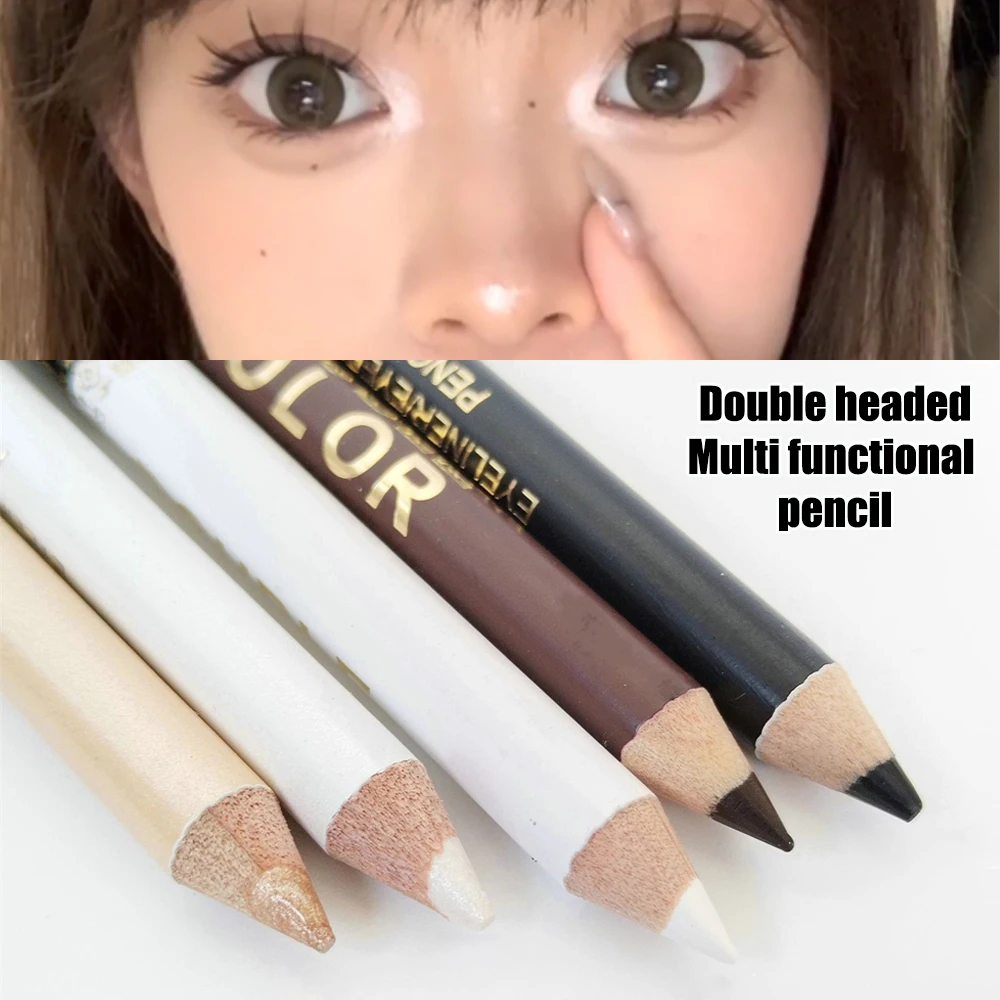 Mulitfuntional Two-Tone Black White Wood Eyeliner Pencil Pearl Highlighter Makeup Pen Brown Eyebrow Draw Lower Eyelash Cosmetics