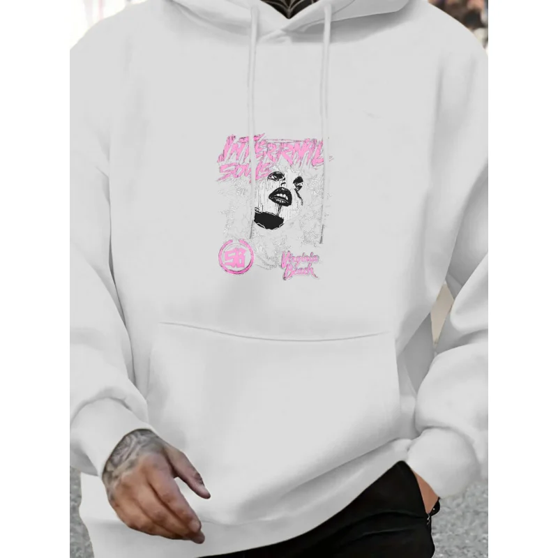 سويت شيرت رجالي بغطاء للرأس باللون الأبيض مارلين مونرو بنمط مطبوع ونص عالي الجودة من القطن كاجوال ملابس الشارع الشهير للرجال