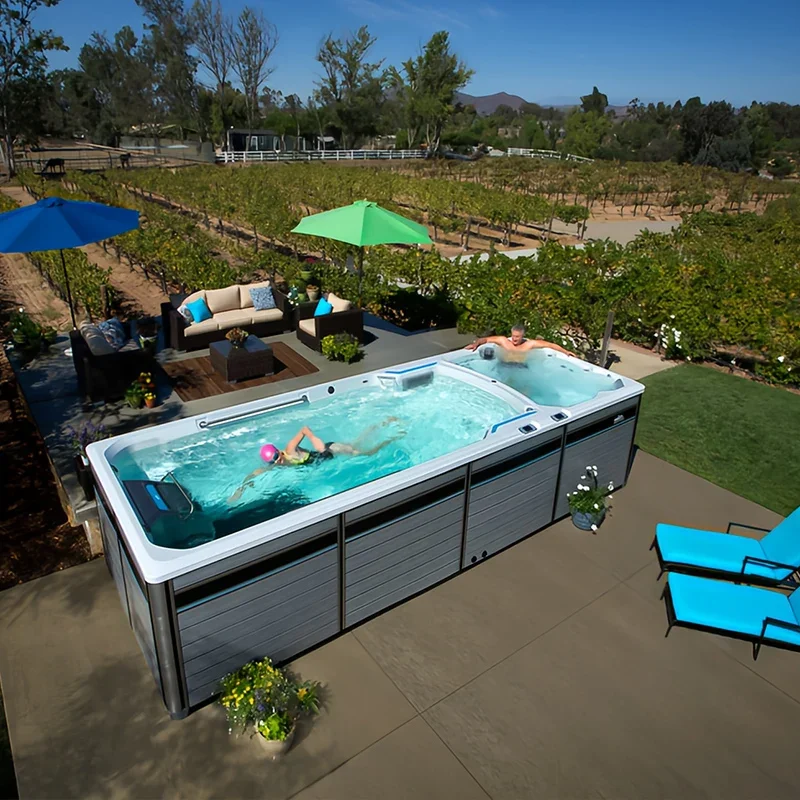 5.8-Meter Luxury Rectangular Outdoor Center PVC And Wood Above Ground Freestanding Swimming Center Endless Swimming Pool Design