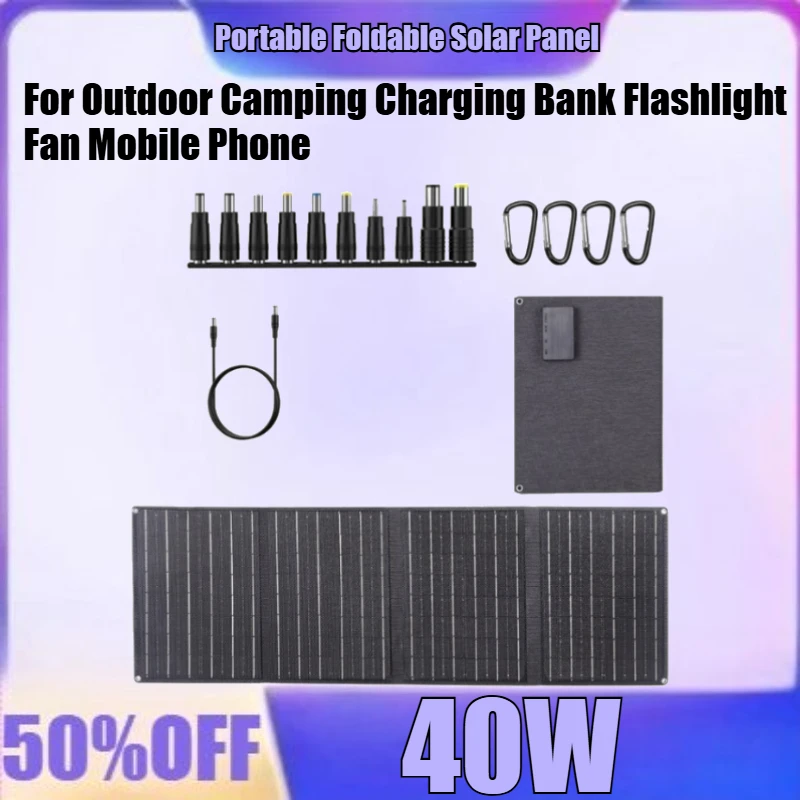 

40W Portable Foldable Solar Panel, Folding Solar Panels ,For Outdoor Camping Charging Bank Flashlight Fan Mobile Phone