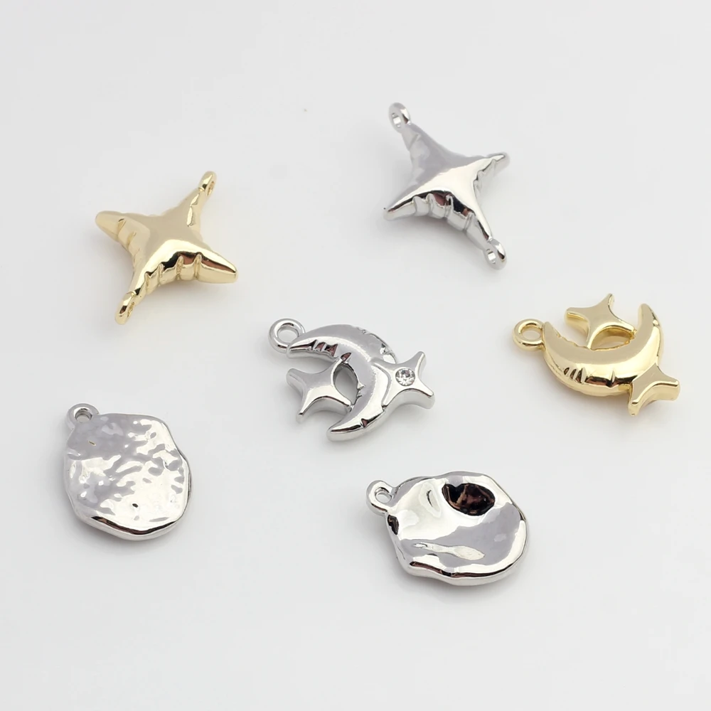 Zinc Alloy Charms Handmade Point Drill Star Moon Charms 10pcs/lot For DIY Charms Jewelry Making Bulk Wholesale Nickel Free