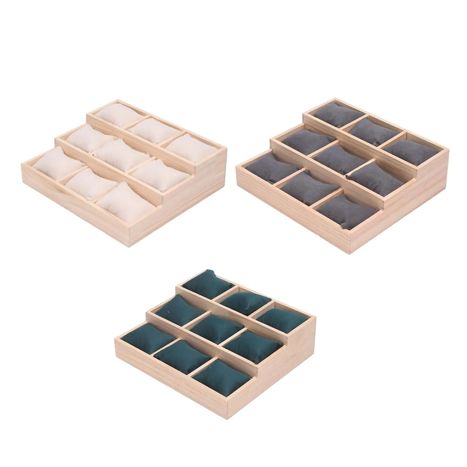 مشاهدة صينية الخشب مع الوسائد قلادة عرض صينية سوار عرض عرض للساعات القلائد والأساور درج العداد