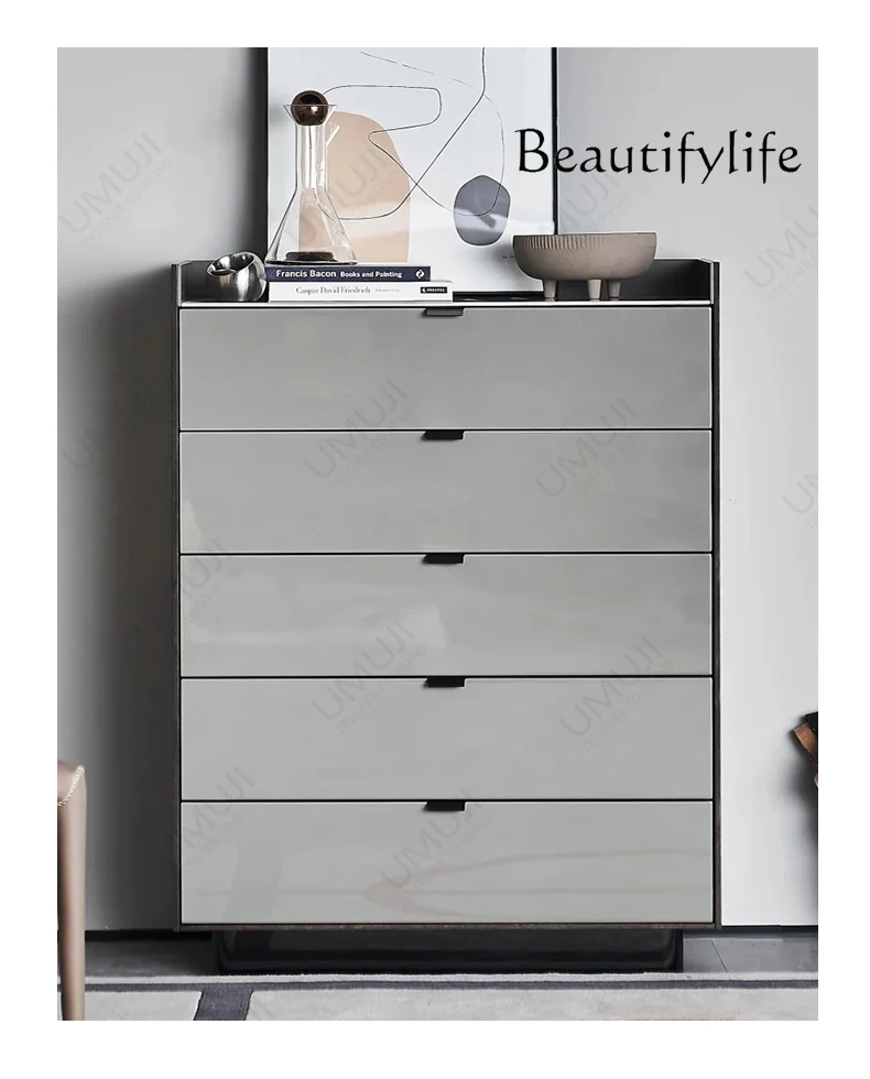 

Italian chest of drawers light luxury high-end bedroom wall storage chest living room gray storage side cabinet