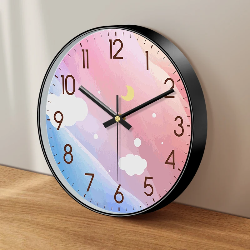 Dreamy Pastel Wall Clock Moon Cloud Time Management Silent Wall Watch Sky Art Clock for Corridor Bathroom Living Room Decor