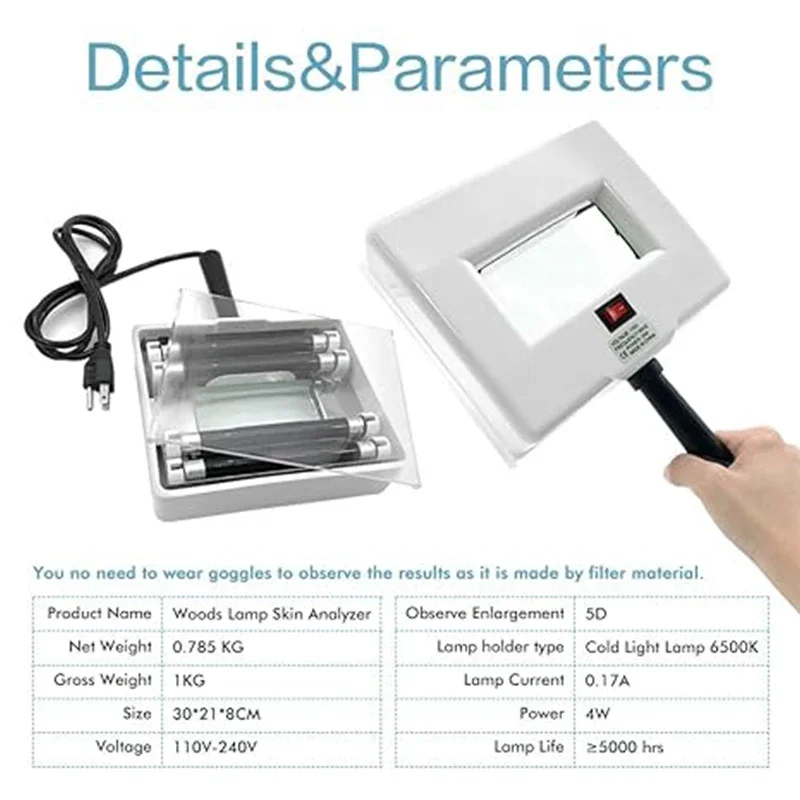 Personal Thuisgebruik Zorg Gezichtshuidanalysator Handheld Facial Wood Lamp voor huidrimpel Acne Pigmentatie Detecteer huidvocht