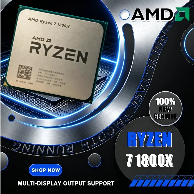 100% Brand New Original R7 1800X Processor AMD Ryzen 7 1800X 3.60‑4.0GHz 8‑Cores 16‑Threads 95W TDP AM4 Desktop Computer Chip