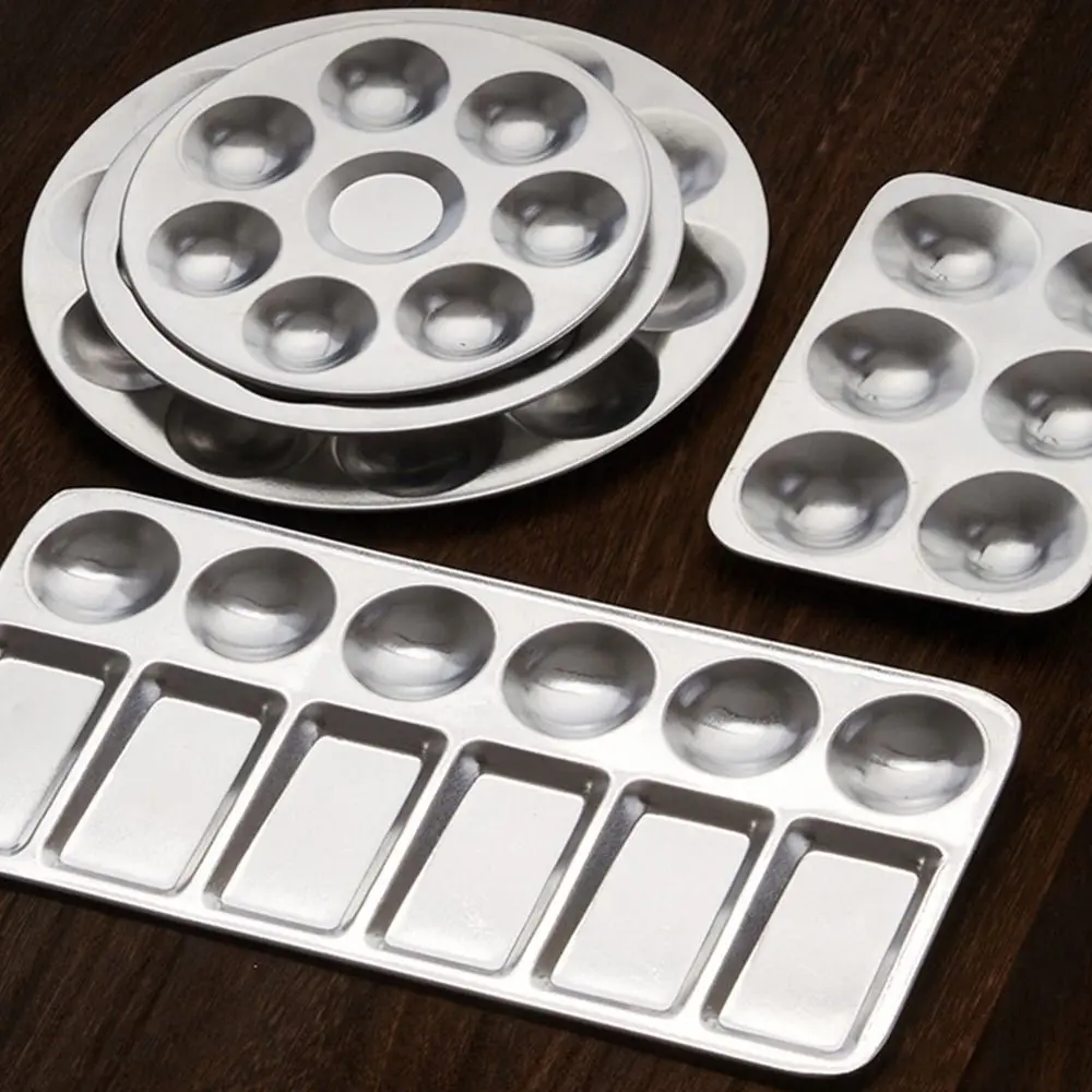 لوحة ألوان مائية معدنية عملية 6/10/12 بئر مرسومة باليد خلط صينية طلاء دائرية/مستطيلة لوحة الصباغ مكتب المدرسة