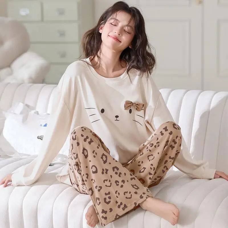 

Новый модный женский домашний комплект с длинными рукавами: пижама с мультяшным аниме-принтом, удобная, дышащая, приятная для кожи