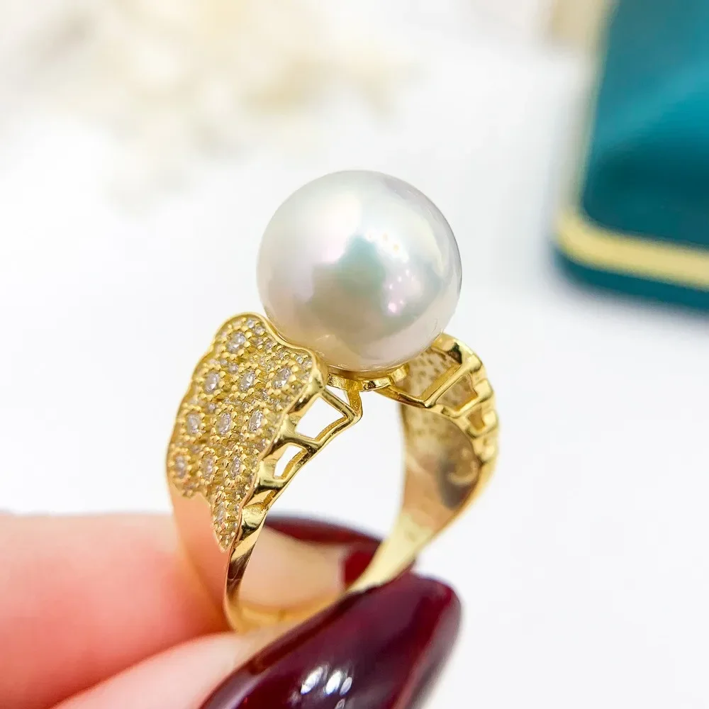 

DIY Pearl Ring Accessories S925 Sterling Silver Ring Empty Holder Fashion Gold Silver Jewelry Setting Fit 10-13mm Round Z463