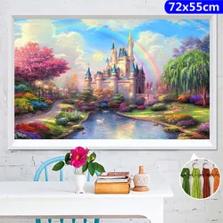 Needlework, DIY Cross Stitch Kit Cotton Thread, Rainbow Castle Pattern Cross Stitching Kits 11CT Printed on Canvas