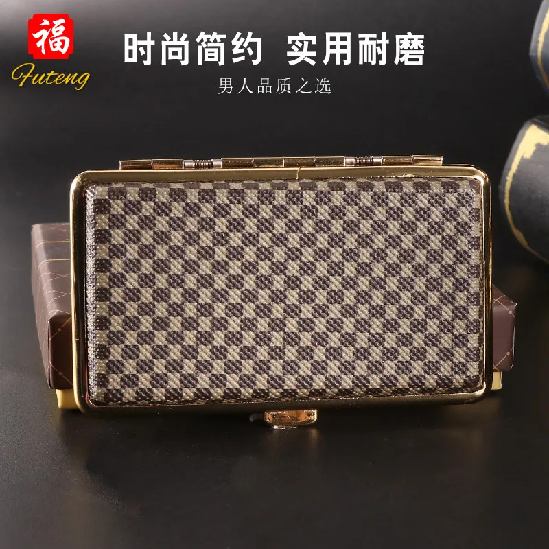 Antique Bronze Pu Leather Cigarette Case 18pcs Capacity Flip Open Traveling Portable Metal Cigarette Container Box Holder