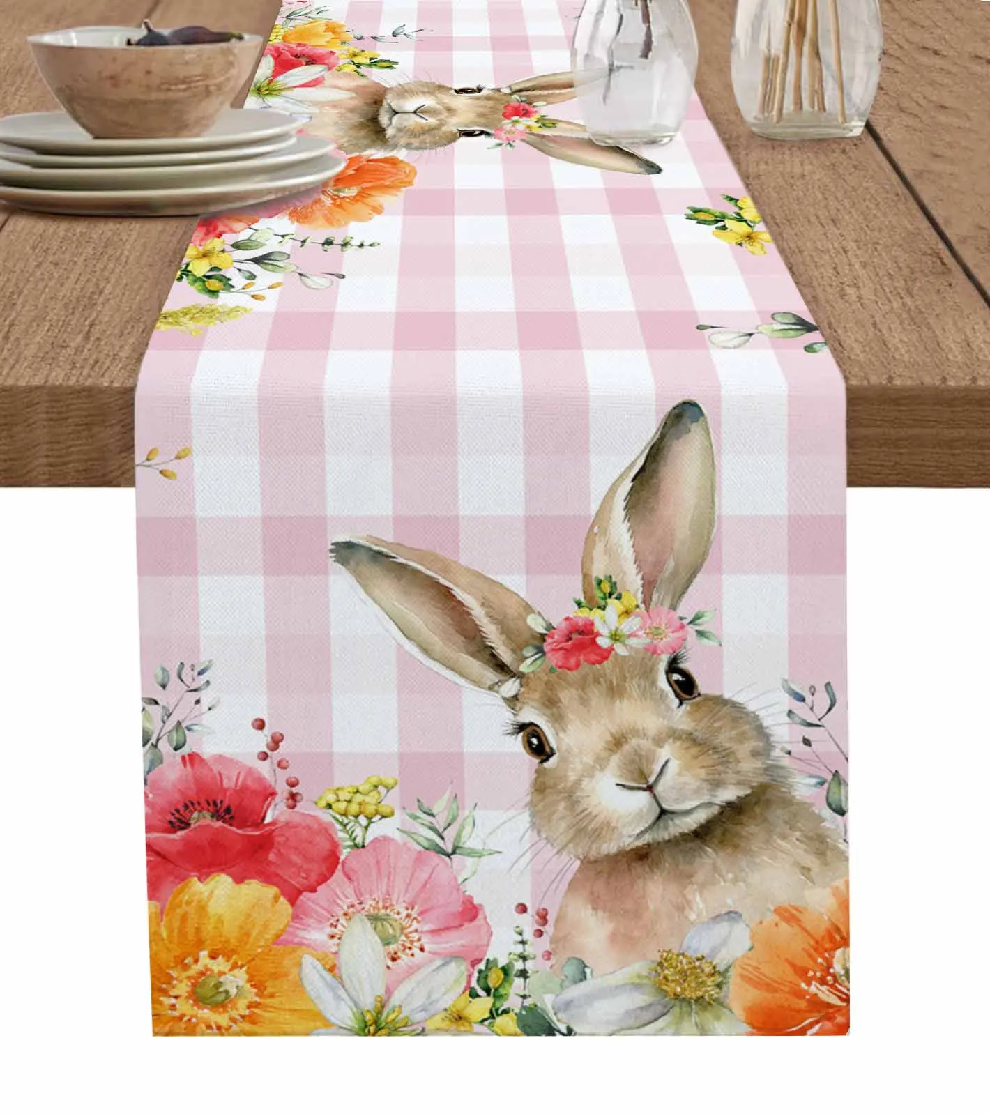 

Easter Flower Easter Egg Rabbit Tulip Table Runner Party Dining Table Cover Cloth Placemat Napkin Home Kitchen Decor