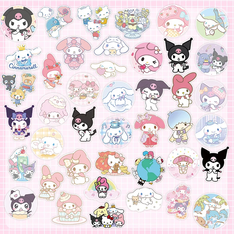 120Pcs/Box Sanrio Stickers Anime Hello Kitty Kuromi Cinnamoroll Melody Laptop Phone Decal Cute Cartoon Sticker For Kids Toys