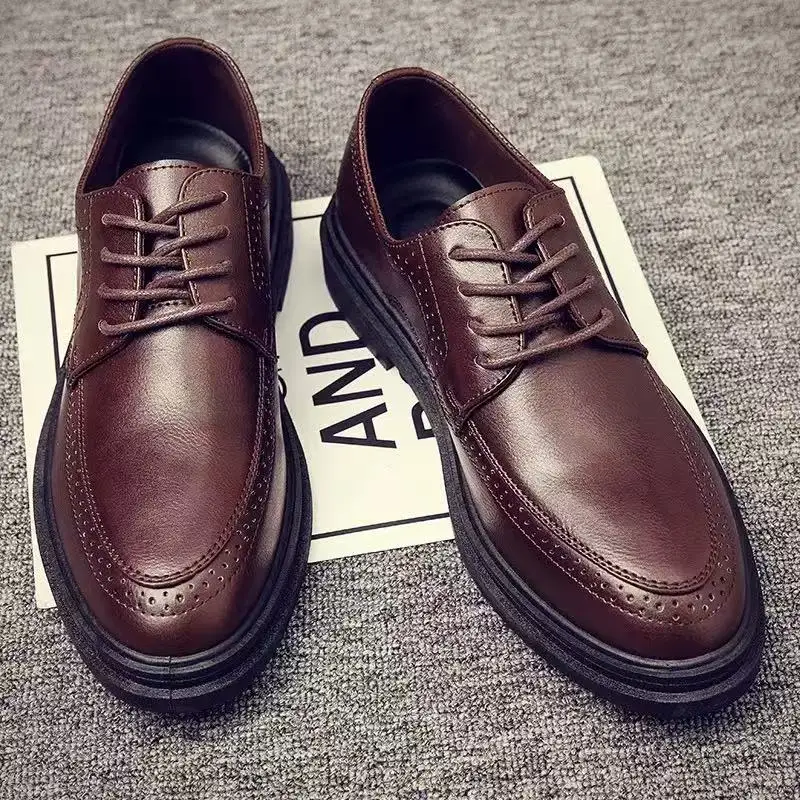 

Formal Calfskin Leather Shoes for Men Business Casual Men Fashion Breathable Shoes British New Lace Up Leather Dress Shoes Men