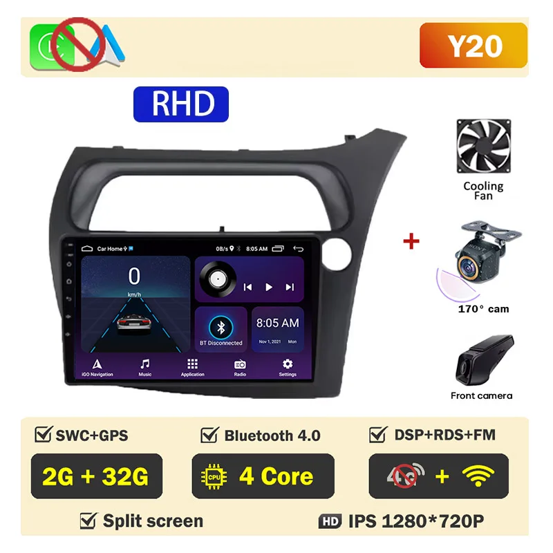 Autoradio scherm voor Honda Civic Hatchback 2006-2011 Carplay Android Auto Player Multimedia 4G WIFI GPS Navigatie 2Din Stereo