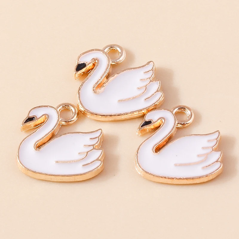 20 Stück 14 x 14 mm niedliche Emaille-Tier-Schwan-Anhänger für die Schmuckherstellung, Halsketten, Ohrringe, Armbänder, Zubehör, DIY-Handwerk, Geschenk – Detail 4