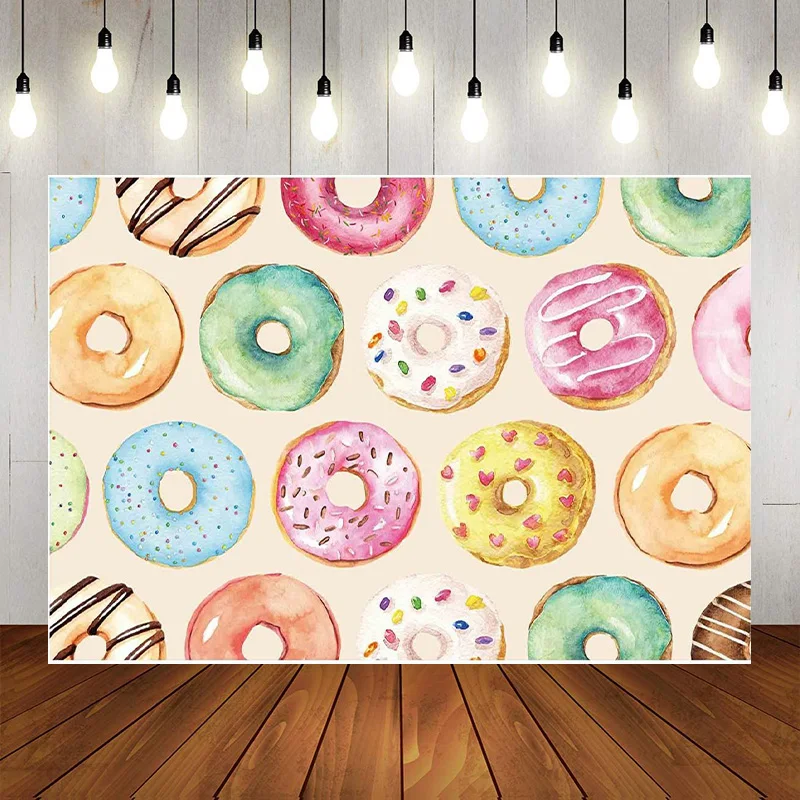 Happy Birthday Backdrop Ice Cream Doughnut Macarons Hamburger  Banner Photography Background Dessert Party Portrait Studio